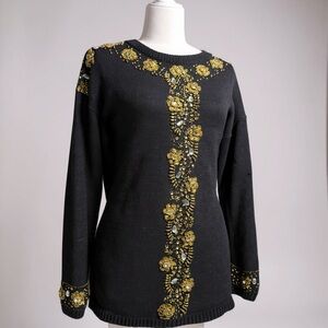 Vintage Victoria Harbour Black and Gold Embellished Sweater